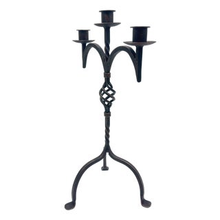 Hand Forged Iron Candelabra 24.5″ (62cm) Bronze Electrostatic Finish Grand Tabletop Centerpiece Wedding Decor For Sale