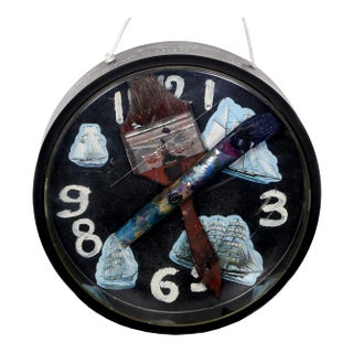 Konstantin Bokov, Navigation Clock, Acrylic on Board and Found Art Collage, Signed and Dated For Sale