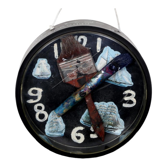 Konstantin Bokov, Navigation Clock, Acrylic on Board and Found Art Collage, Signed and Dated For Sale