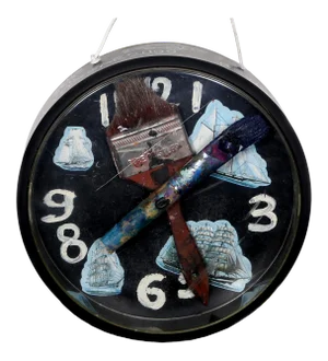 Konstantin Bokov, Navigation Clock, Acrylic on Board and Found Art Collage, Signed and Dated