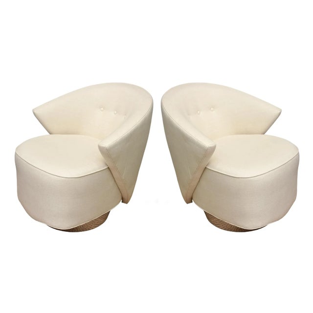 Michael Wolk for Directional Upholstered Sculptural Swivel Chairs With Stainless Steel Bases 1990's Base For Sale - Image 11 of 12