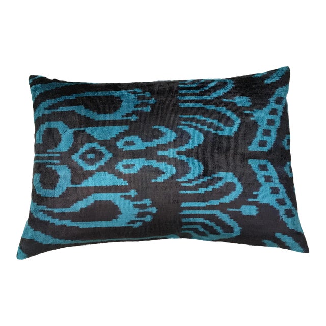 Silk Uzbek Ikat Velvet Hand Made Pillow Cushion,16x24 For Sale