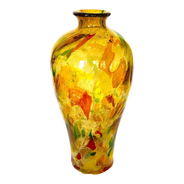Mid 20th Century Tall Yellow Hand-Blown Glass Bottle in Murano Style For Sale