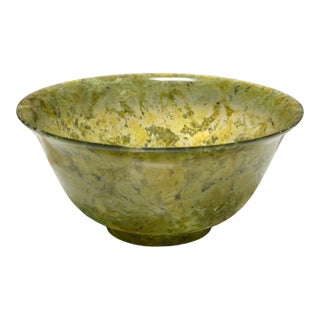 Antique Chinese Transparent Spinach Jade Bowl - 1 of 2 For Sale
