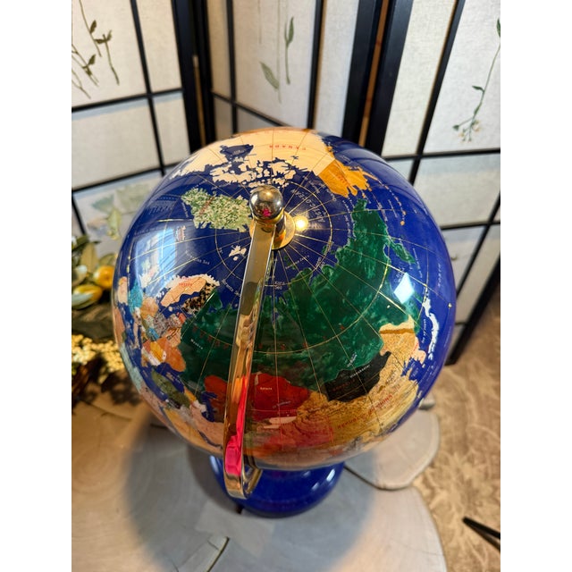1980s VTG Large Lapis Lazuli Globe W/ Semi Precious Stones 24 In For Sale - Image 5 of 12