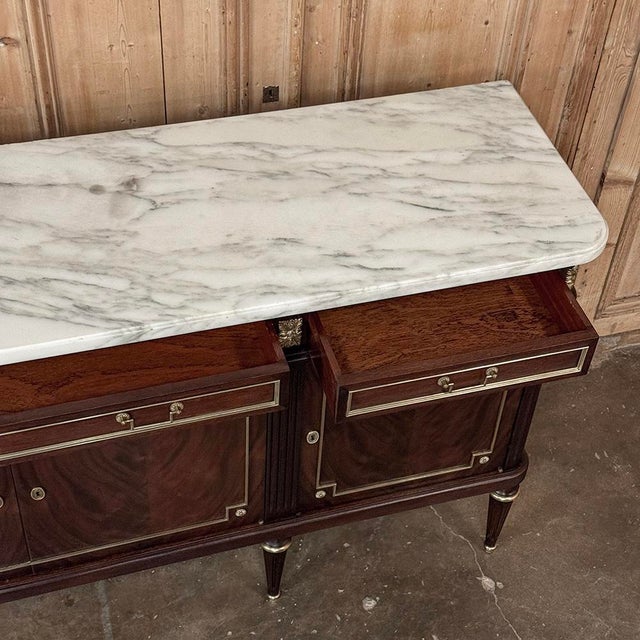 19th Century French Louis XVI Mahogany Buffet With Carrara Marble Top For Sale - Image 14 of 18