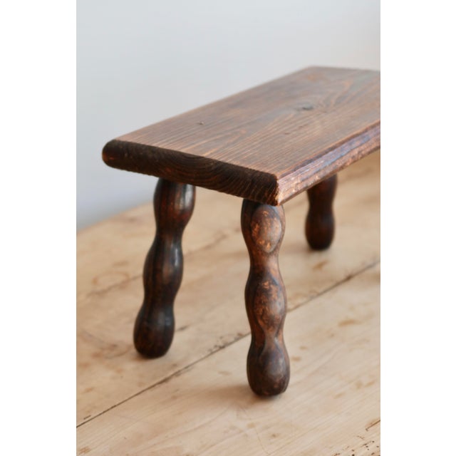 Vintage Rectangular Stool in Dark Wood with Turned Legs, 1970s For Sale - Image 4 of 8