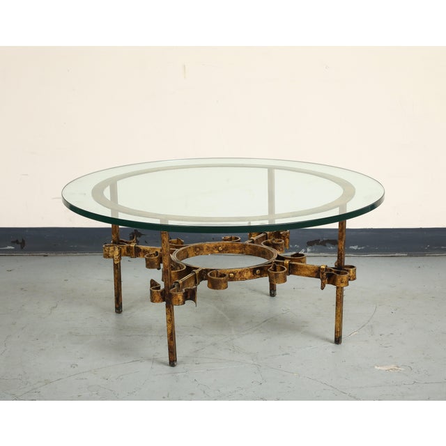 Gilbert Poillerat Style Gilt Iron and Glass Coffee/Cocktail Table, C. 1950 For Sale - Image 9 of 17