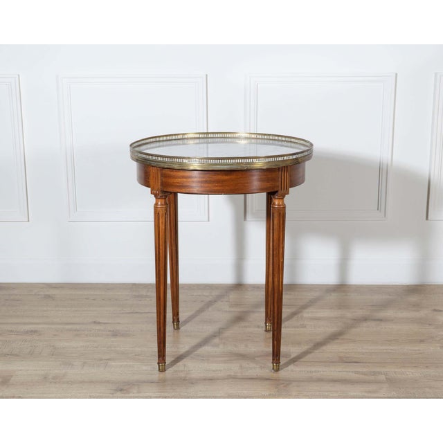 Brown Mid 20th Century Louis XVI–Style Bouillotte Table with Marble Top and Brass Gallery For Sale - Image 8 of 11