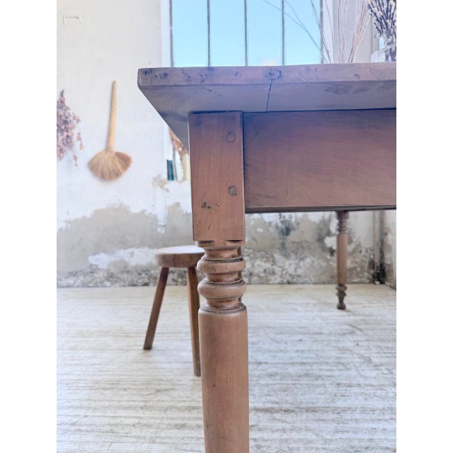 Cherrywood Farmhouse Bistro Table with Turned Legs, 1890s For Sale - Image 10 of 18