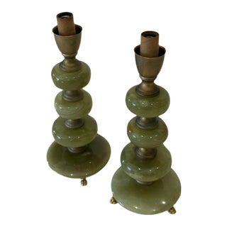 Vintage Green Onyx Mini Table Lamps - a Pair For Sale