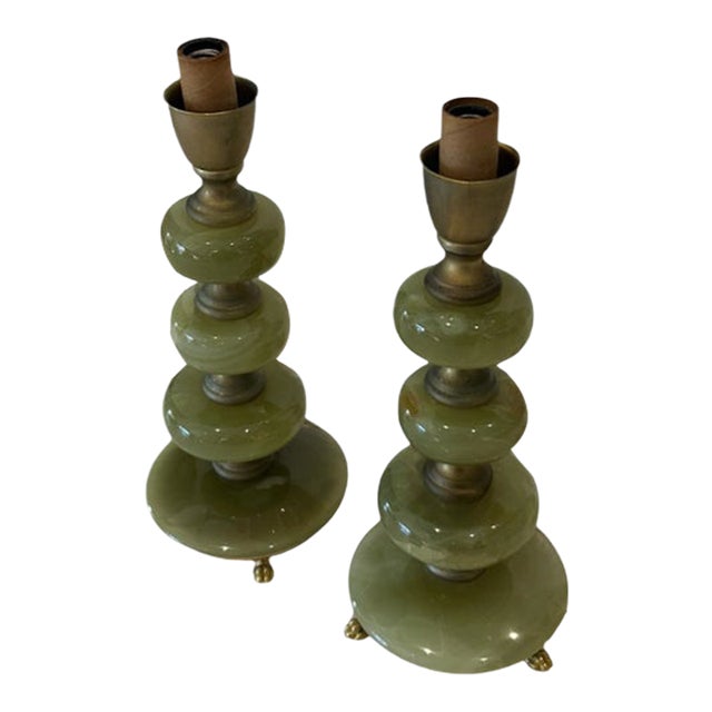 Vintage Green Onyx Mini Table Lamps - a Pair For Sale