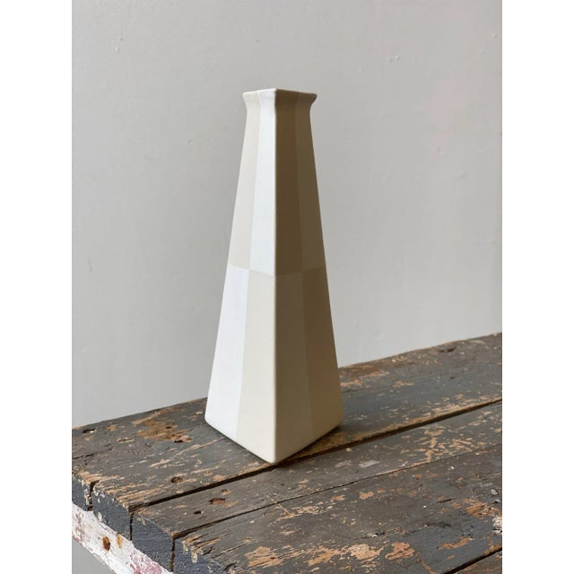 Ceramic Vintage White and Tan Color Blocked Porcelain Vase Designed by Gary Dipasquale, Circa Early 2000s For Sale - Image 7 of 12