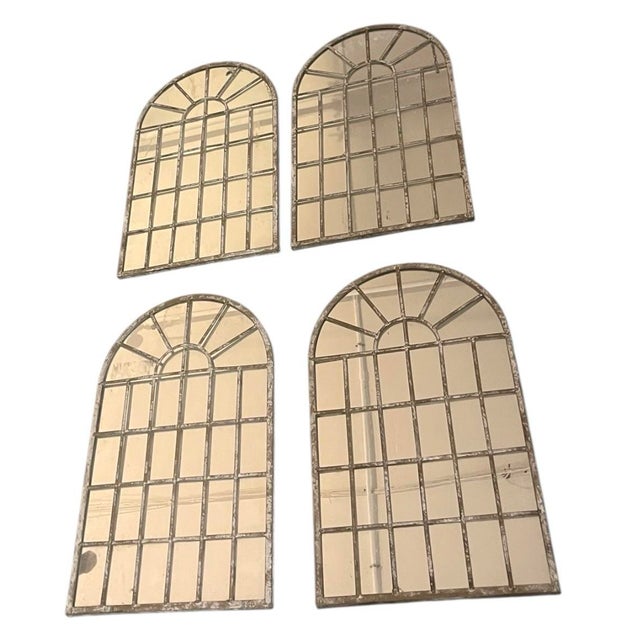 Farmhouse Set of Four Vintage White-Washed Iron Arched Window-Style Wall Mirrors For Sale - Image 3 of 12