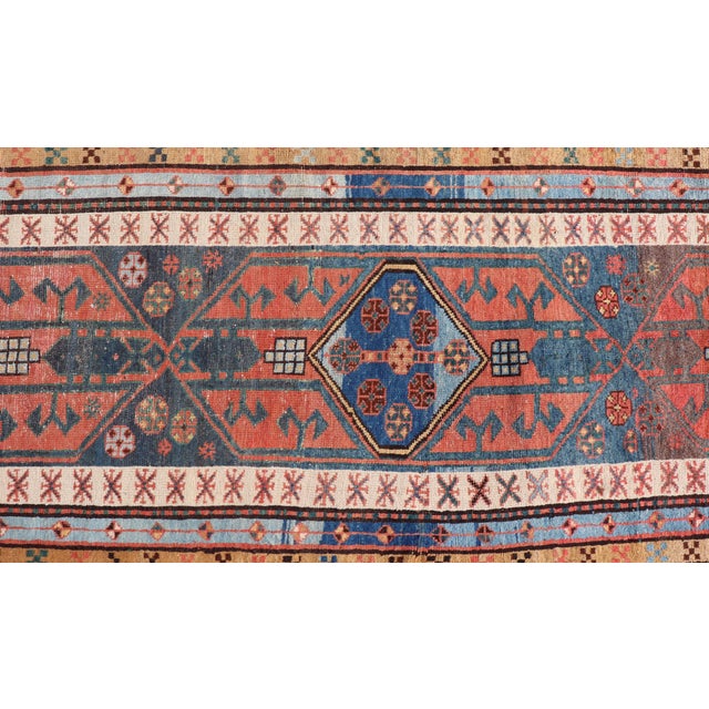 Antique Colorful Persian Heriz-Serapi Runner With a Bold Geometric Design 3'1 X 10'10 For Sale - Image 4 of 13