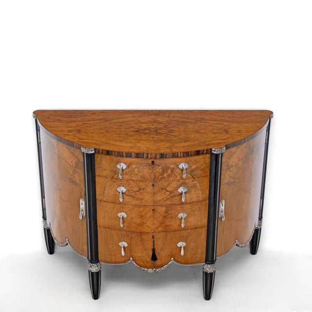 Fine Art Deco Demi Lune Cabinet with Silver-Plated Handles, Late 1920s For Sale - Image 3 of 18