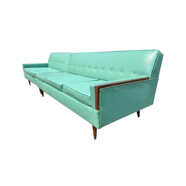 Mid-Century Modern Mid-Century Modern Turquoise & Walnut 2-Piece Sectional Sofa For Sale - Image 3 of 8