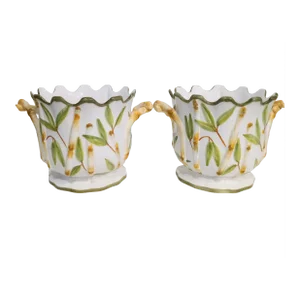Chelsea House Medium Size Italian Ceramic Bamboo Scalloped Edge Cache Planter Pots- a Pair