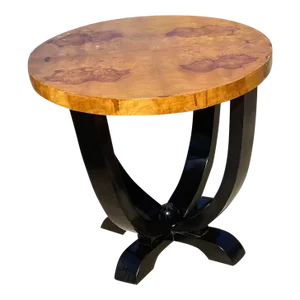 Vintage Art Deco Style Burl Olive Wood Gueridon Table