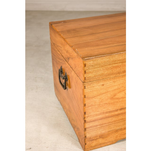Chinese Vintage Chinese Pine Blanket Chest or Coffee Table with Brass Hardware For Sale - Image 3 of 18