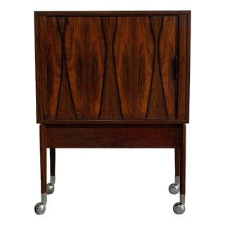 Rosewood Rolling Bar Cart Server Cabinet With Sliding Door Denmark 1960s For Sale