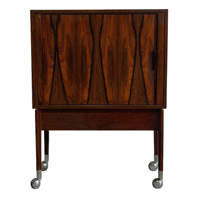 Rosewood Rolling Bar Cart Server Cabinet With Sliding Door Denmark 1960s For Sale