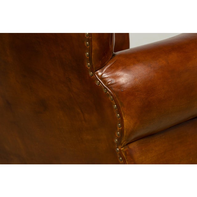 Wood 1940s French Art Deco Cognac Leather Club Chairs, Pair For Sale - Image 7 of 7