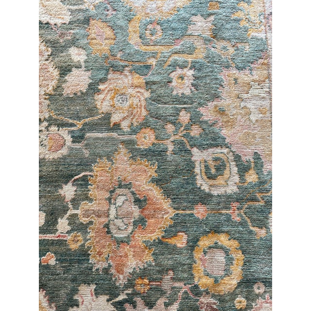 Antique Angora Oushak Carpet, Handmade Oriental Rug, Light Blue, Shrimp, Taupe For Sale In New York - Image 6 of 18