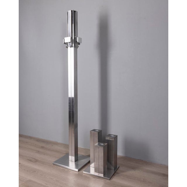 Set of coat hangers and umbrella stands in chromed steel, Italian design, 1970s.
