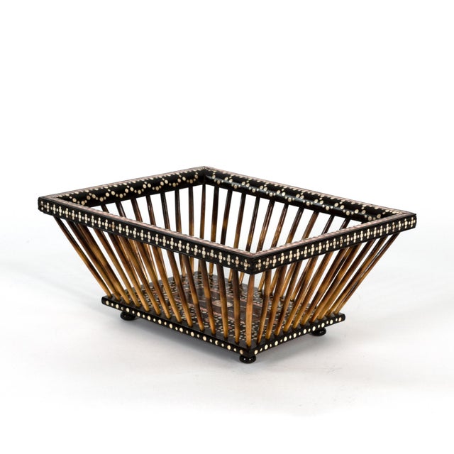 English 1880 Large Anglo Indian Porcupine Quill and Ebony Basket For Sale - Image 3 of 6