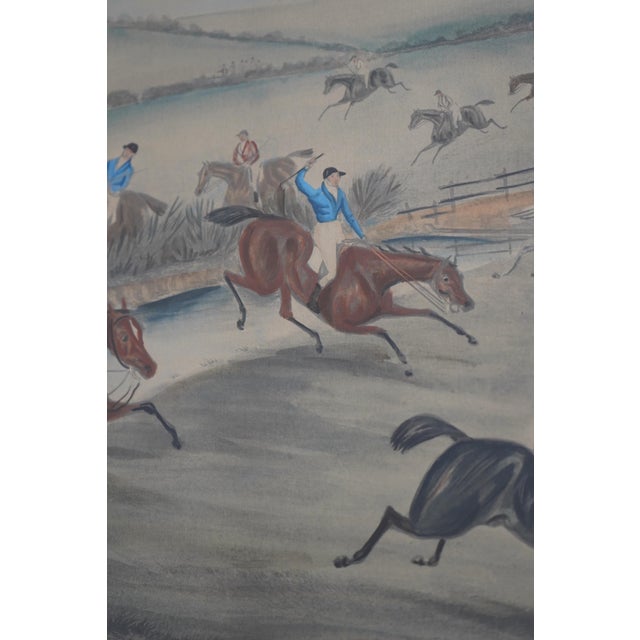 1900 - 1909 Vintage Hand Painted Horse Racing Engraving in Frame For Sale - Image 5 of 10