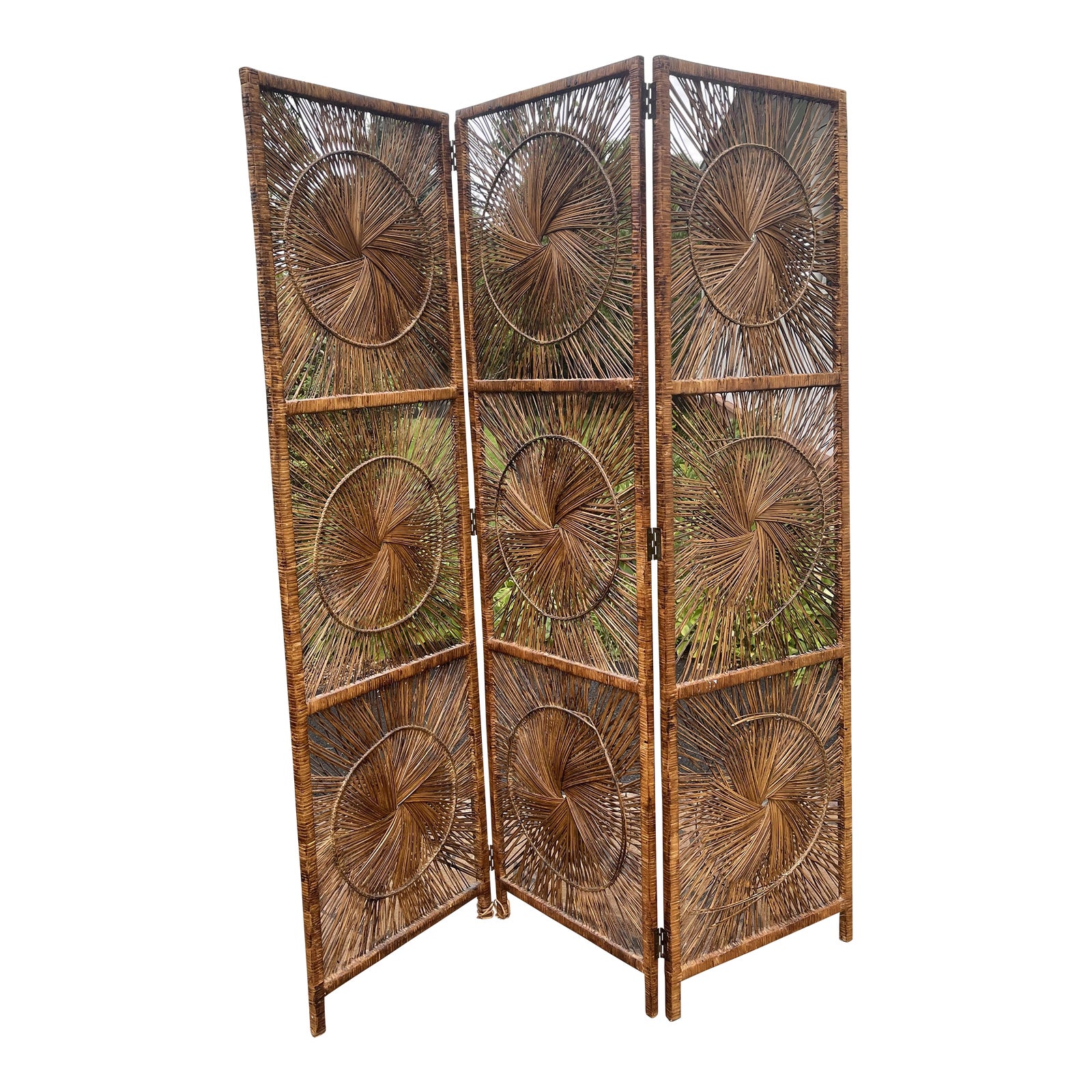 Vintage Rattan Sunburst Folding Screen Chairish