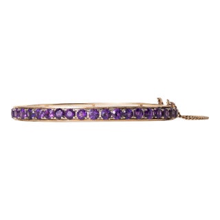 Vintage 3 Carats Purple Amethyst 14k Gold Bangle Bracelet For Sale