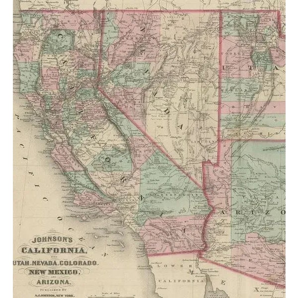 Antique Map of California, Utah, Nevada, Colorado, New Mexico & Arizona 1872 For Sale - Image 3 of 10