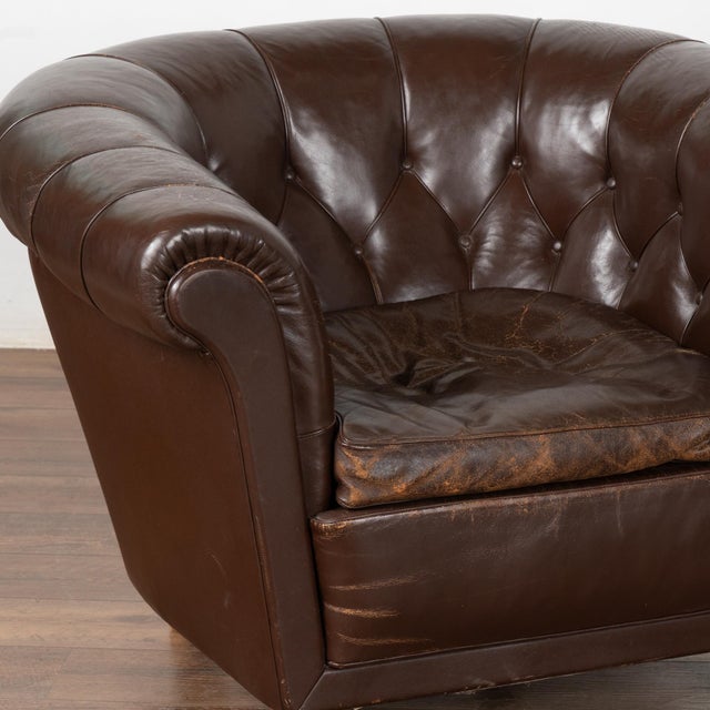 Traditional 20th Century Vintage Brown Leather Club Chairs, Denmark For Sale - Image 3 of 12