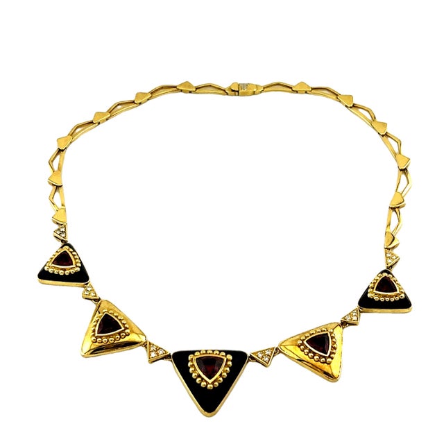 Vintage L. Ricci for Lancetti 18K Blue Enamel Necklace with Natural Tourmaline For Sale In Miami - Image 6 of 12