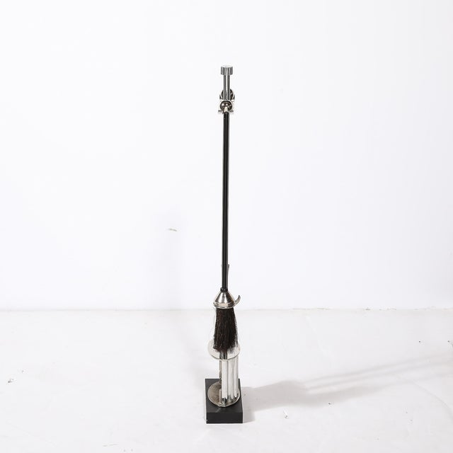 Art Deco Fire Tool Set in Nickel With Fluted Detailing and Black Enamel For Sale - Image 10 of 12
