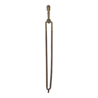 Antique 18th Century Wrought Iron Turned Brass English Fireplace Tongs Tool 2 For Sale