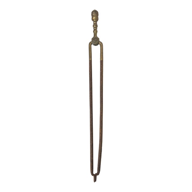 Antique 18th Century Wrought Iron Turned Brass English Fireplace Tongs Tool 2 For Sale