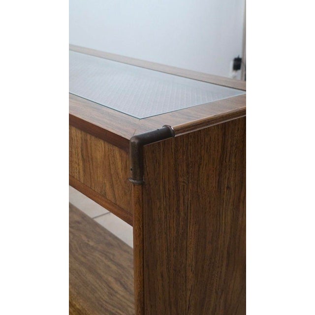 Wood Vintage Mid Century Modern Wood Cane & Glass Top Sofa/Console Table For Sale - Image 7 of 11