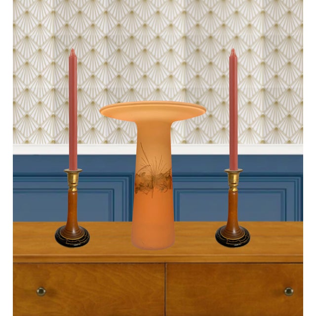Glass Mid-Century Amber Czech Candle Holders and Zweisel Glass Vase For Sale - Image 7 of 12