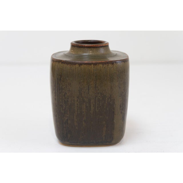 Danish Green Stoneware Vase by Valdemar Petersen for Bing & Grøndahl, 1950s. Earthly Scandinavian Mid-Century Modern...