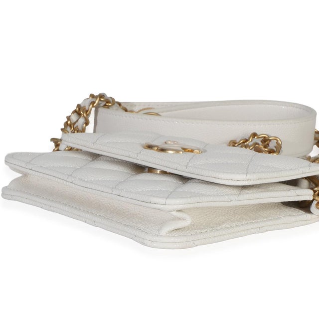 Animal Skin White Quilted Caviar Twist Your Buttons Coin Purse With Chain For Sale - Image 7 of 9