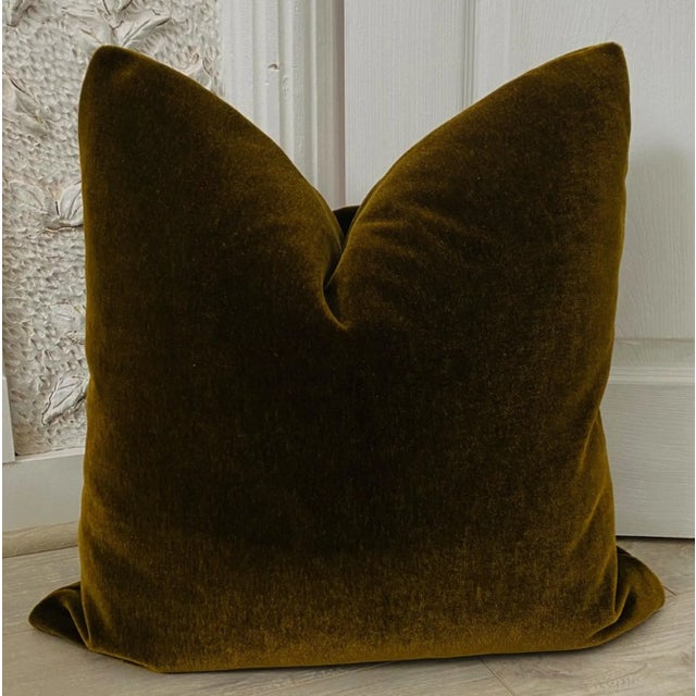 Contemporary Plush Olive Brown Down Filled Mohair Pillow For Sale - Image 3 of 3