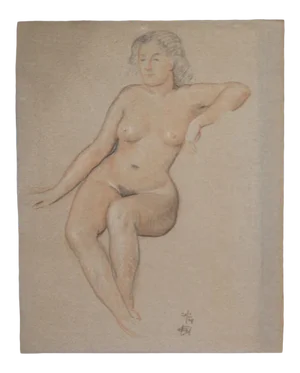 Emile Lejeune Naturalistic Seated Nude Study Graphite on Paper 1949