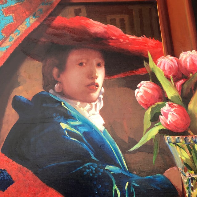 Original 34 x 38 oil painting on stretched canvas signed upper left Overall size with original frame is 39 x 43 original...