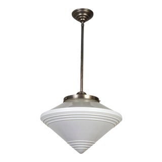 1920s Large Art Deco Milk Glass Spinning Top Pendant For Sale