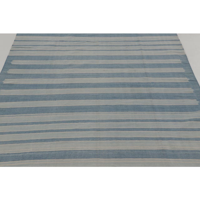 Rug & Kilim Vintage Dhurrie Rug With Blue and Gray Geometric Stripes - Rug & Kilim For Sale - Image 4 of 9