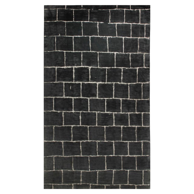 Oversized Contemporary Geometric Tibetan Black Rug by Doris Leslie Blau For Sale