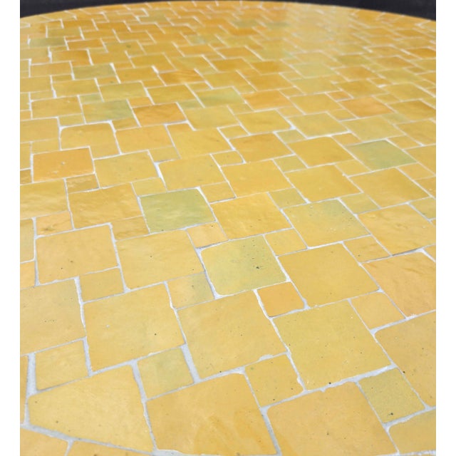 40" Handcrafted Yellow Moroccan Mosaic Table, Bejmat Style For Sale - Image 4 of 7